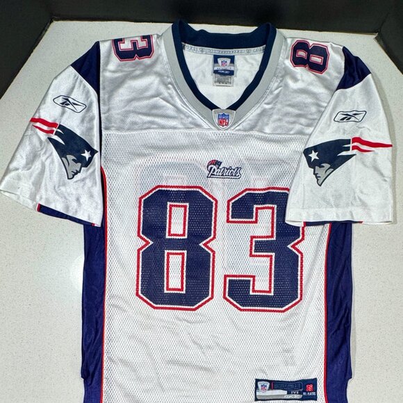 REEBOK NFL NEW ENGLAND WES WELKER #83 WHITE FOOTBALL JERSEY - Picture 2 of 8